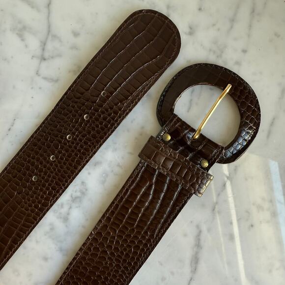 Anne Klein for Calderon Croc Embossed Leather Belt BROWN Made in USA Vintage M - Picture 6 of 11